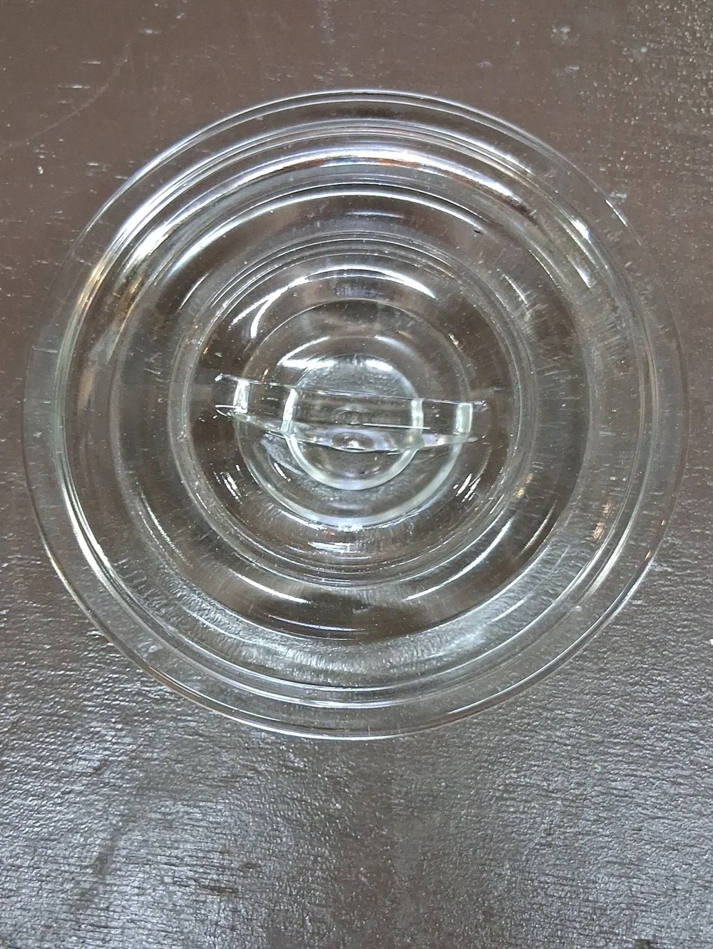 Vintage Clear Glass Round‎ Recessed Handle Refrigerator Dish Lid.